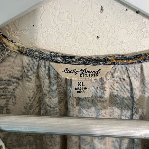 Lucky Brand Womens Boho Tunic Peasant Top XL Blue Floral 3/4 Sleeve Lightweight - Picture 3 of 10